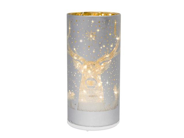 6.3" LED ROTATING CYLINDER GLASS STAND (REINDEER - SILVER)